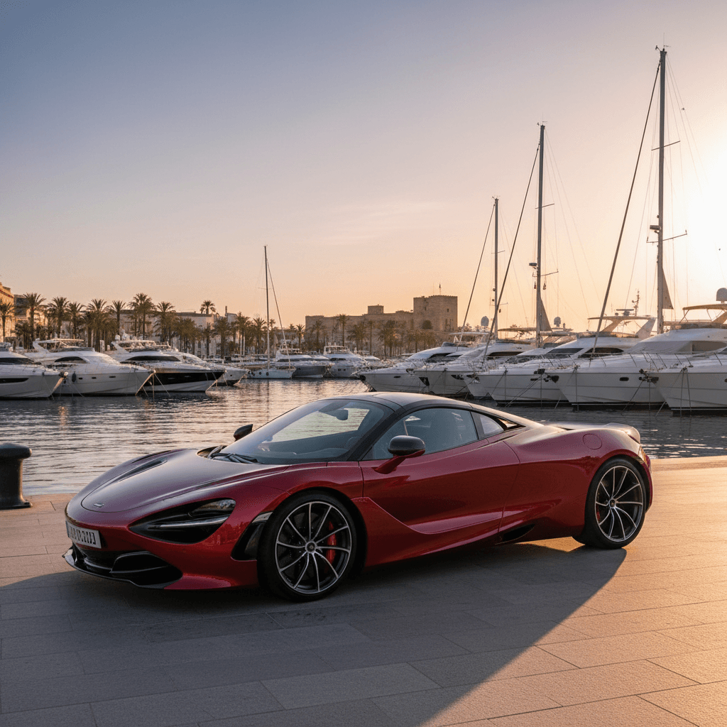 Professional luxury car salesman consulting with affluent client in minimalist showroom with displayed high-performance sports car