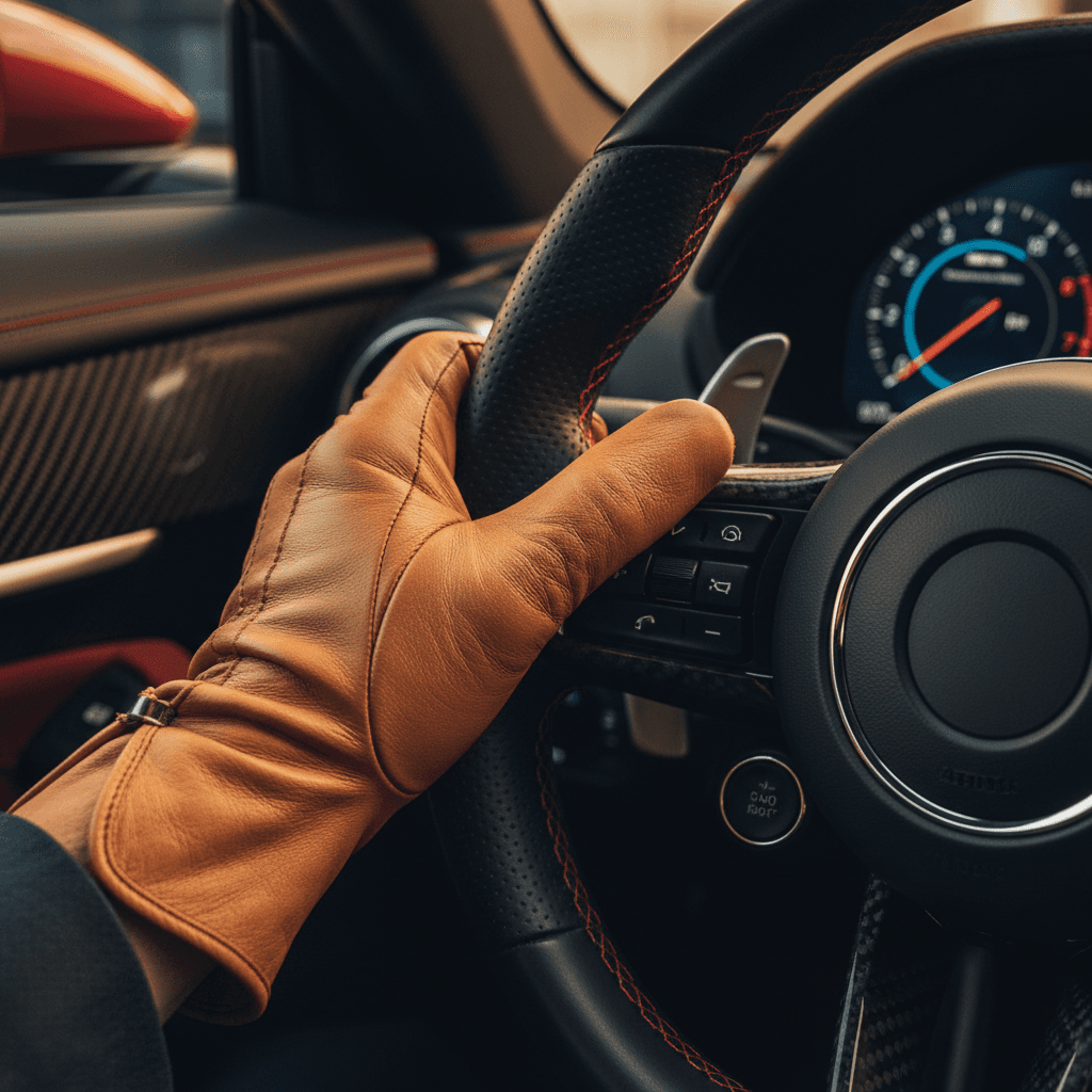 Detalle del interior de un coche de lujo con asientos de cuero
