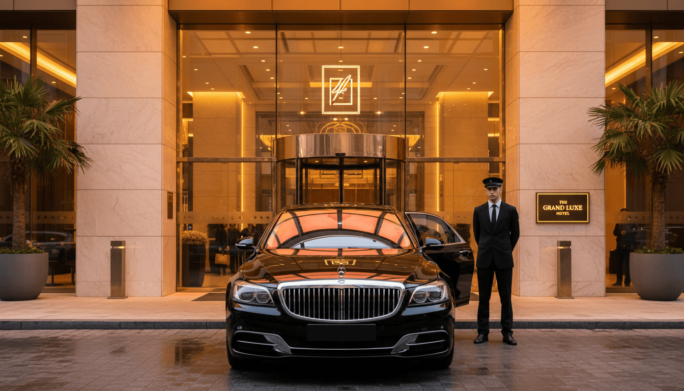 Coche de alta gama a la entrada de un hotel