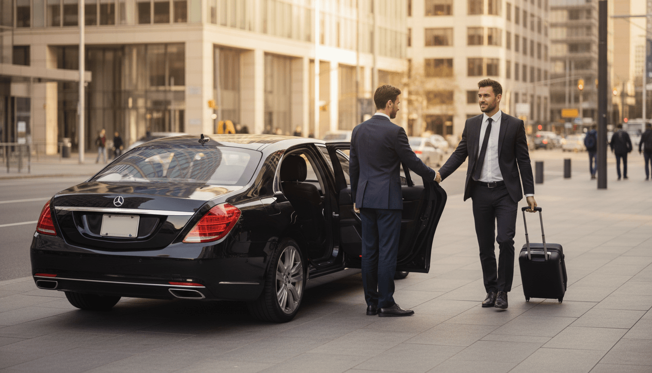 Chófer abriendo la puerta del coche para un pasajero
